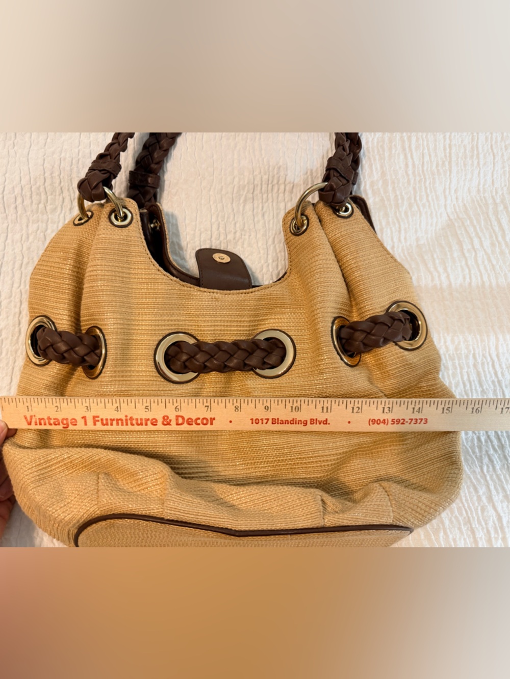 Michael Kors Santorini Straw Hobo Bag Braided Handle Tassel Charm - Picture 13 of 13